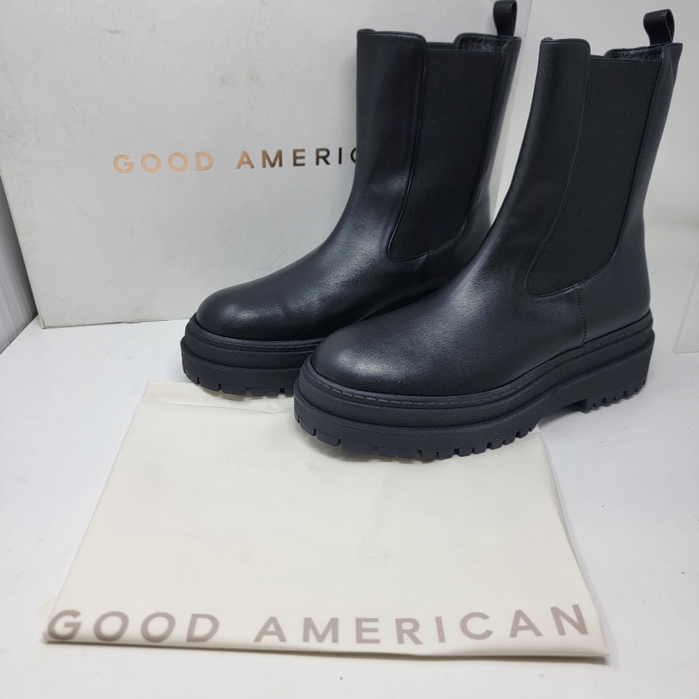 Good American Womens 11 Faux Leather Black Chelsea Slip On Combat Boots